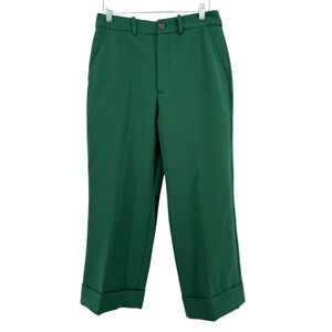 ZARA Green Wide Leg Cuffed Cropped Trouser Pants‎ Women's Size S Office Career